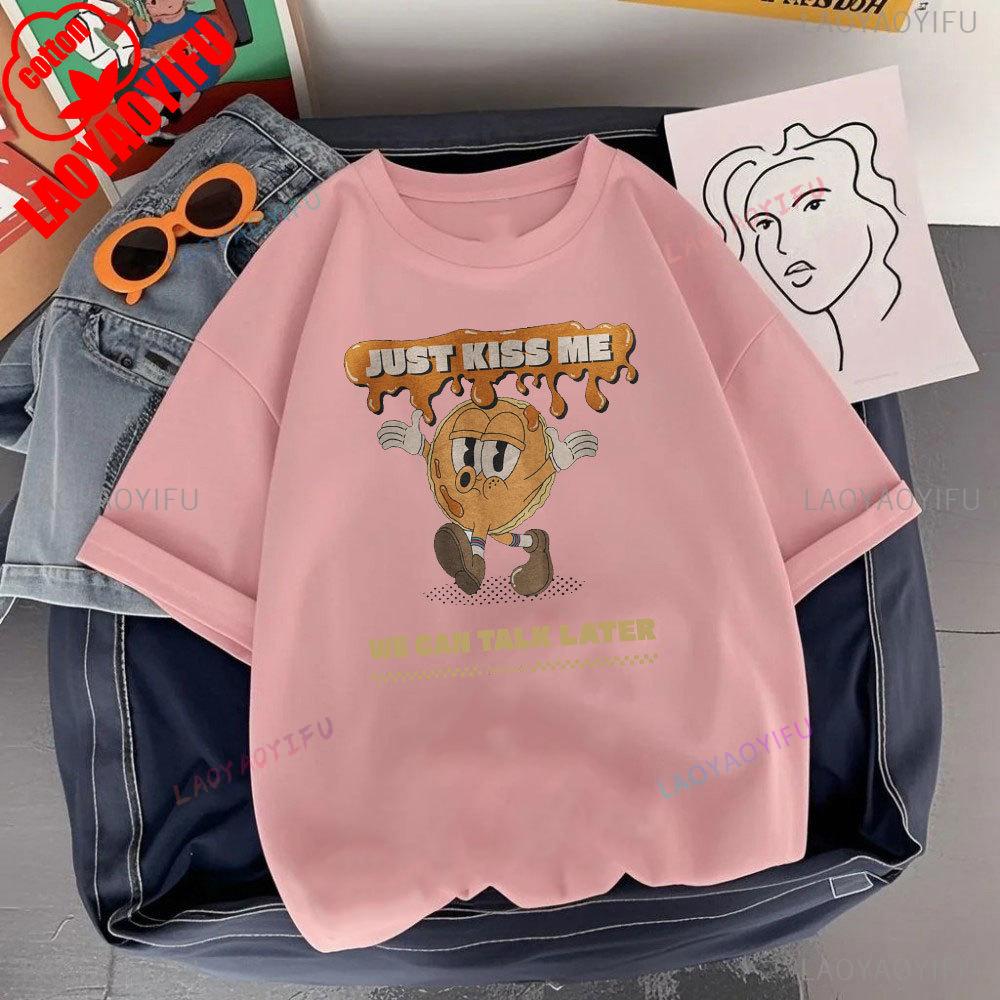 JUST KISS MENE CAN TALK LATER Letter Clothes SHUT UP Kiss Me Printed T-shirt Men Fashion Streetwear O-neck Short-sleeve