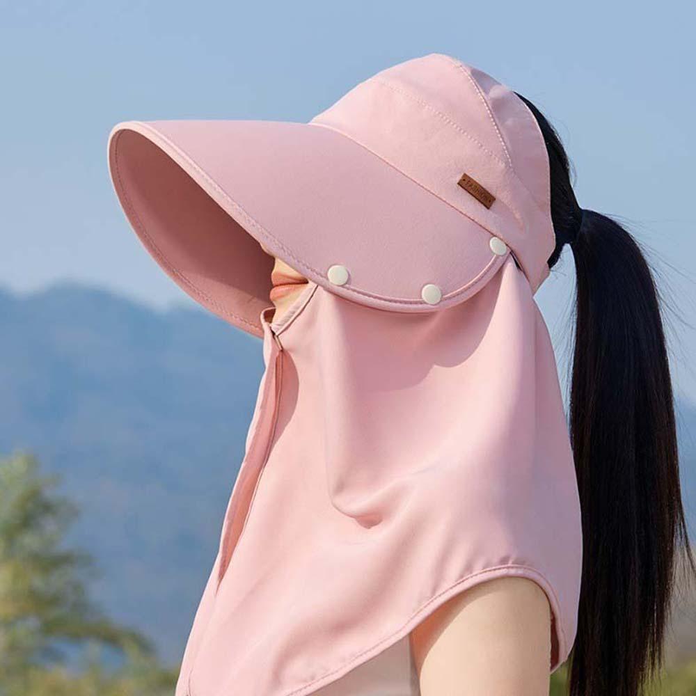 Wide-Brimmed Anti-UV Visor Cap Solid Color Neck Protection Hat Mask Picking Tea Hat  Summer