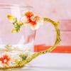 Enamel Color Flower Teacup Household Glass Afternoon Tea Water Cup Light Luxury Crystal Cup High Temperature Resistant Cup