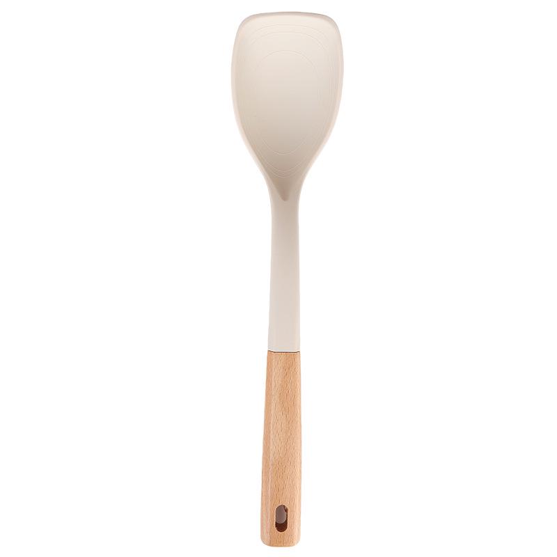 Wooden Handle Silicone Kitchenware Set: Non-stick Spatula & Ladle, High-Temp Resistant Cooking Tools.