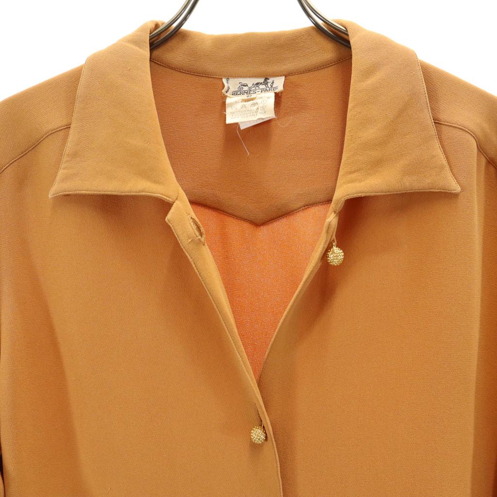 HERMES 90s French Silk Old Short sleeve shirt 42 Orange brown Women Used