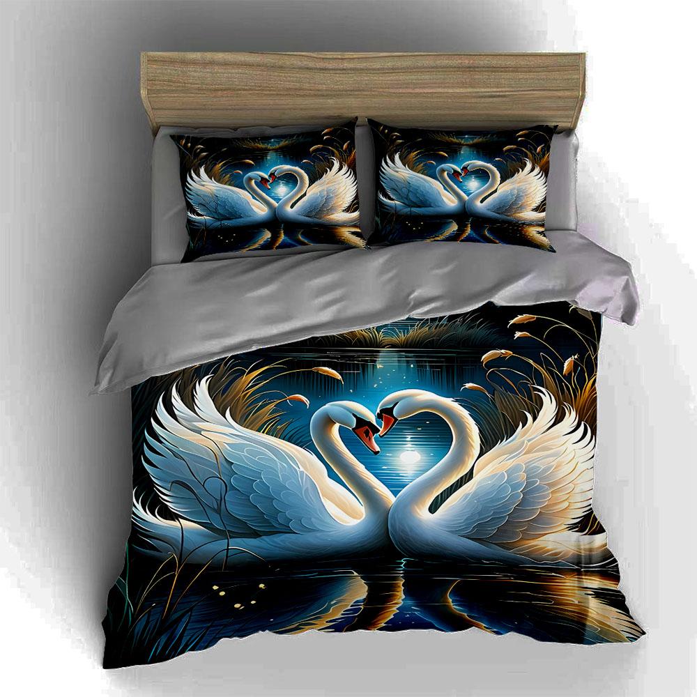 "Swan Heart Reflection" Bedding Duvet Cover Sets Duvet Covers Pillowcases Gifts (1 * Duvet Cover 2 * Pillowcases, Without Duvet Insert)