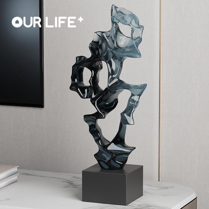 Modern Deep Blue Taihu Stone Resin Ornament for Living Room TV Cabinet Decor