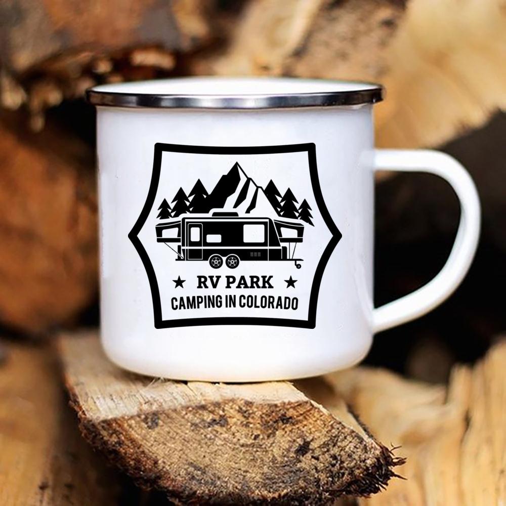 

Кружка для автофургона, эмалированная, пляжный подарок для костра, декор на Гавайях, эмалированная кружка для пляжа, калифорнийского напитка, сока, воды, какао, молока, кофе, чашки 360ml