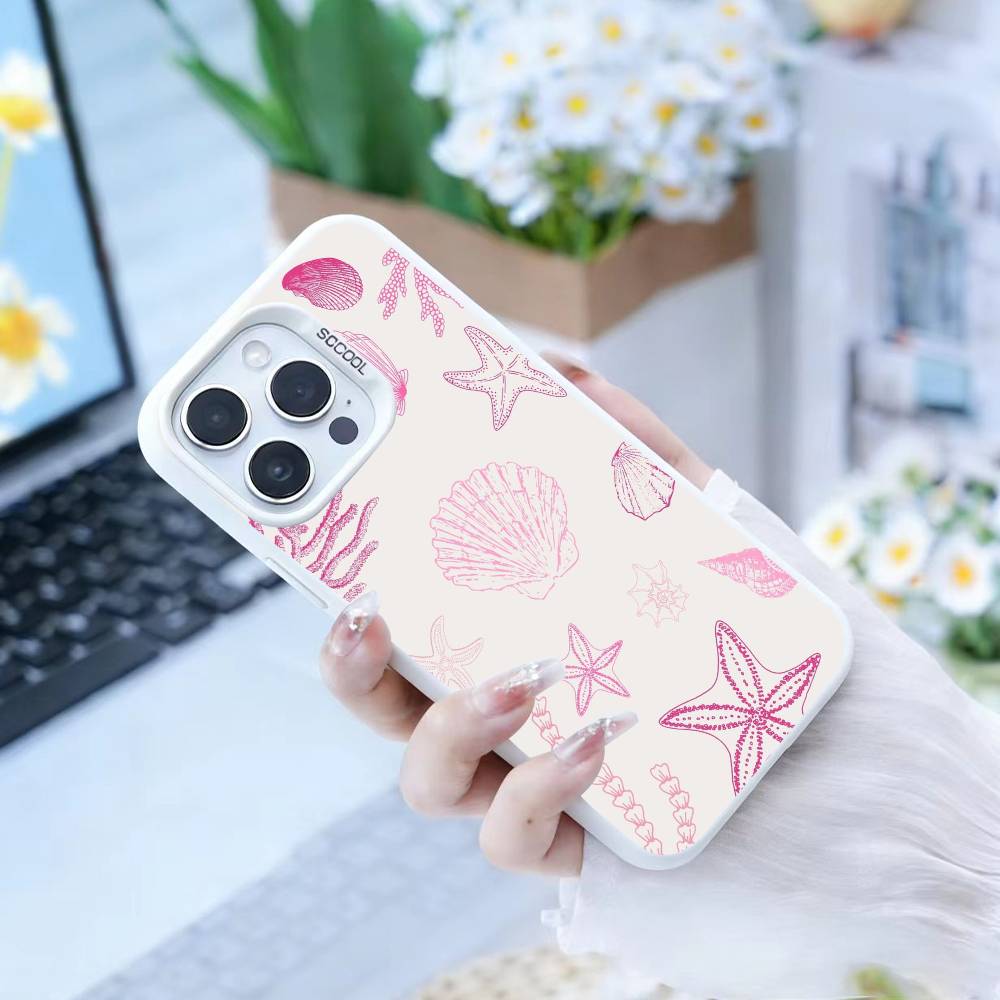 Colorful Marine Organism Phone Case For iPhone17, 16,15,14,13,12 Pro Max white Candy Matte Shockproof Cover