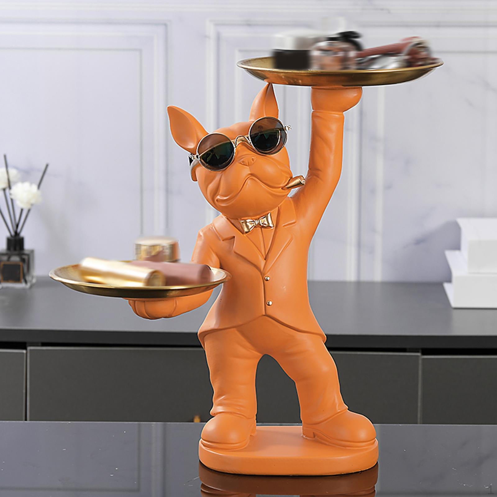 

Butler Sculpture Dog Statue Jewelry Storage Animal Figurine Resin Key Holder for Hallway Tabletop оранжевый