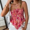 Summer Tube Tops Women Vest Floral Print Off Shoulder Strapless Sleeveless Irregular Hem Clothing