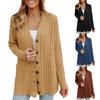 Women's V Neck Long Sleeve Cable Knit Cardigan Regular Fit Casual Sweater Coat