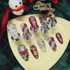 Christmas Press-On Nails With 3D Cane Sweet Floral Design Acrylic Almond Shape Women