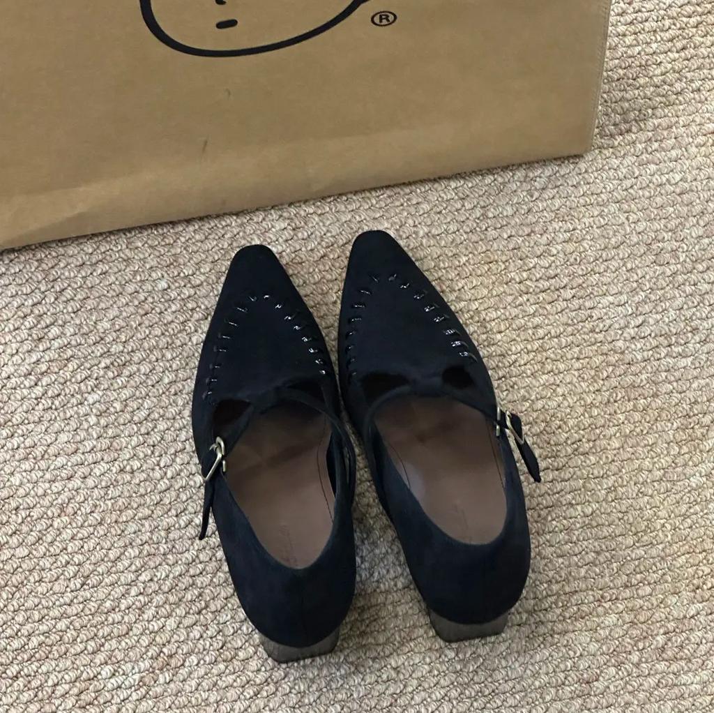 Retro Pointed Mary Jane Shoes Women's 2025 Autumn New Versatile Soft Sole Suede Low Heel Pointed Single Shoes Lazy Shoes