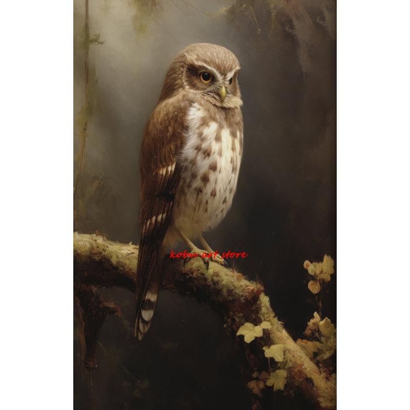 Owls Vintage Poster Canvas Painting Dark Retro Bird Owl Print Wall Art Pictures Moody Farmhouse Gallery Room Wall Decoration