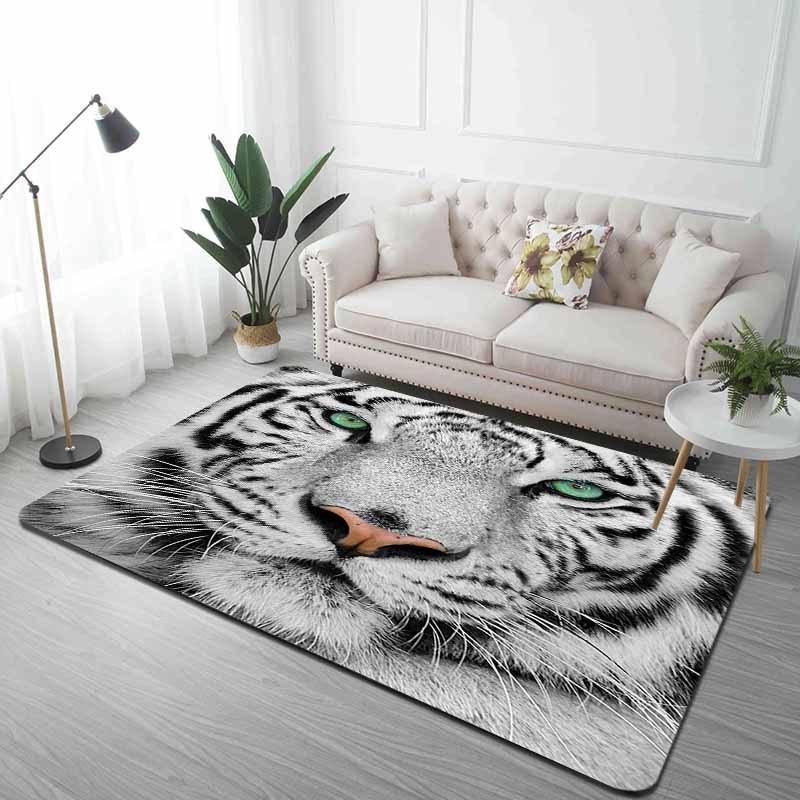 Flannel Printed White Tiger Rug 3D Animal Design Living Room Decor Soft Floor Mat Wild Nature Theme Home Textile Carpet For Kids