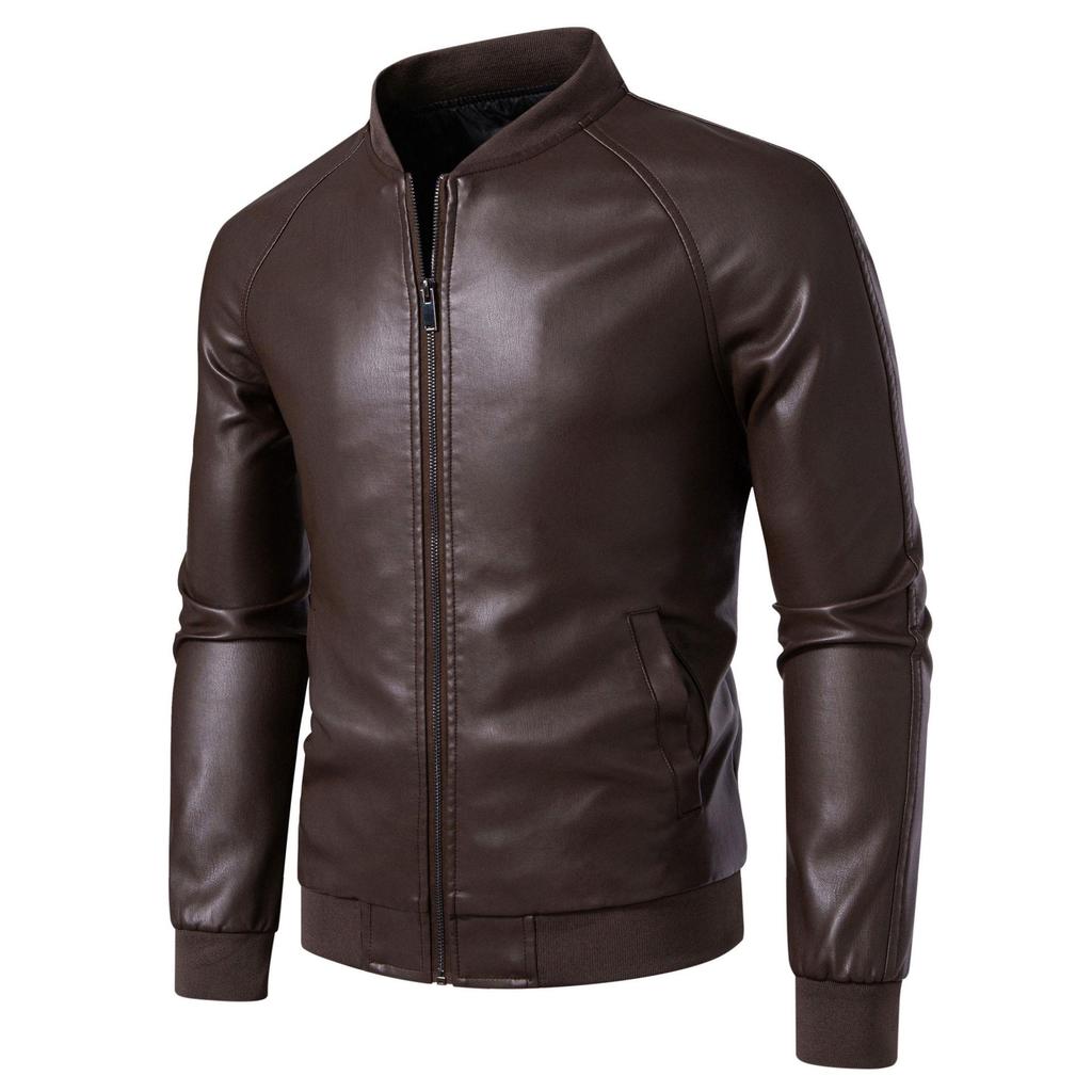 Men's PU Leather Jacket with Stand Collar - Korean Style for Autumn/Winter Casual Wear