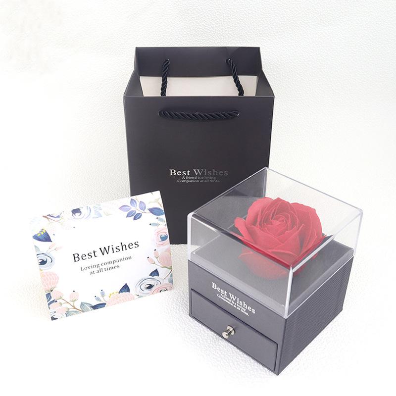 Collane con ciondolo in zircone rosso di lusso con scatola regalo con fiore di rosa per fidanzata, regalo per donne, ti amo, regalo romantico per anniversario, compleanno, matrimonio