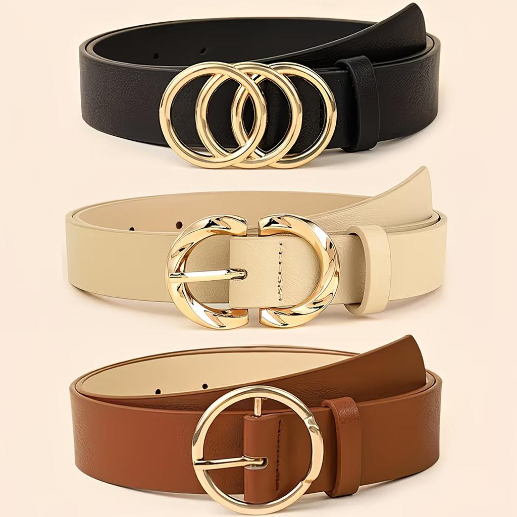 A Set of Three Women'S Minimalist and Stylish Versatile Belts, Classic Belts for Jeans and Dresses, Two-Ring Solid Color Elegant Belts