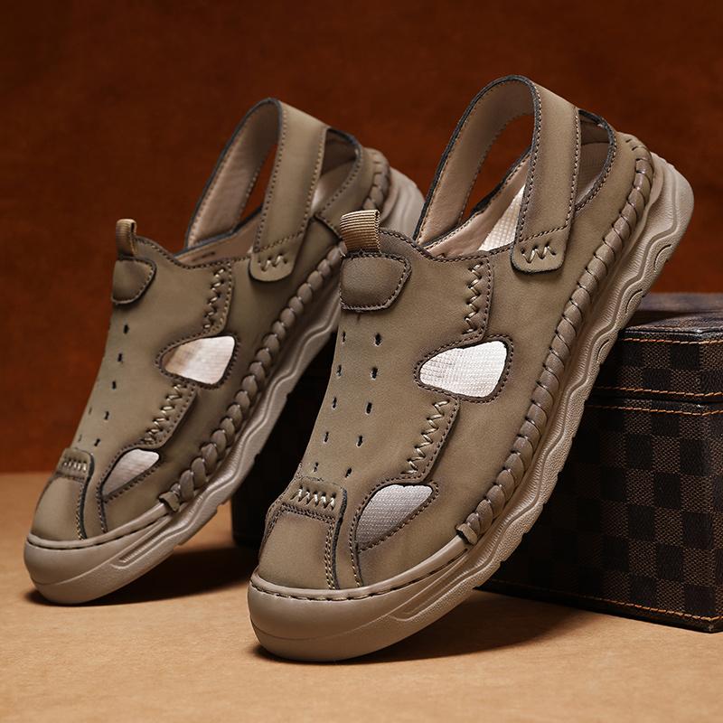 

Модный бренд Ручная работа Кожаные Мужские Повседневные Сандалии Классические Мужские Летние Уличные Мягкие Сандалии-Шлепанцы Дышащие Универсальные Сандалии 48 хаки