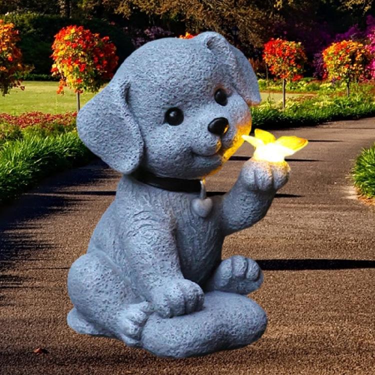 Dog Figurine Butterfly Dog Solar Garden Statue for Patio Balcony Yard Lawn Garden Light Housewarming Gift for Garden