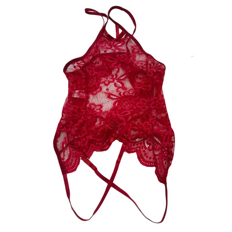 Women's Lace Bodysuit See-Through Sexy Hollow-Out Crotchless Sleepwear Lingerie Costume Open Crotch