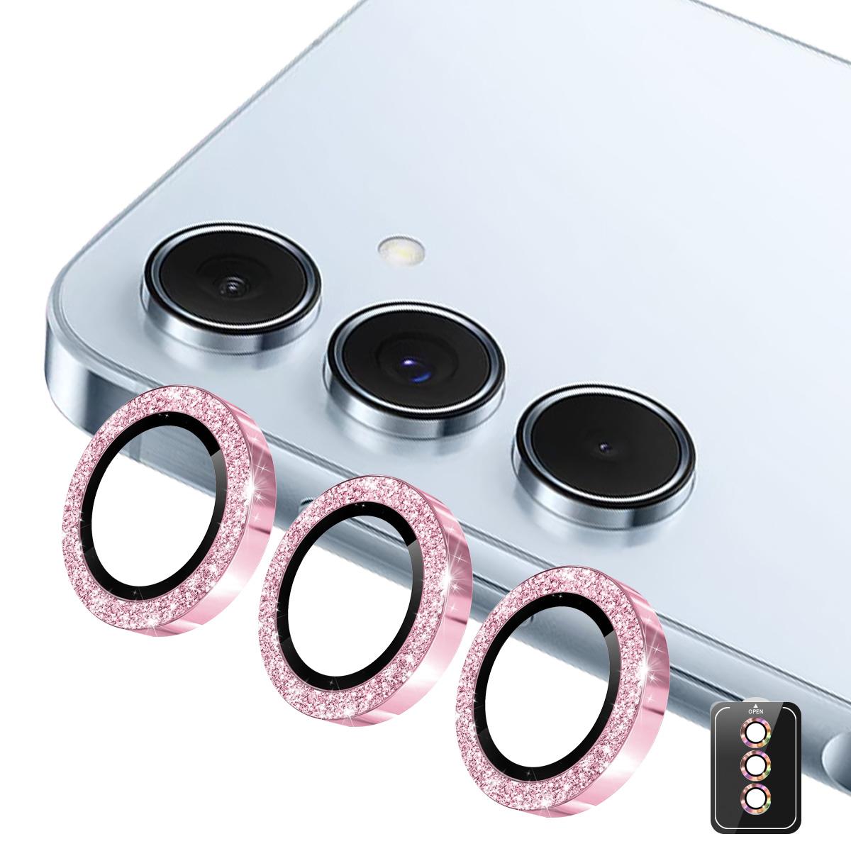 

For Samsung Galaxy A54 5G Camera Lens Protector ENKAY Hat-Prince Glitter Decor Tempered Glass Lens Film Pink