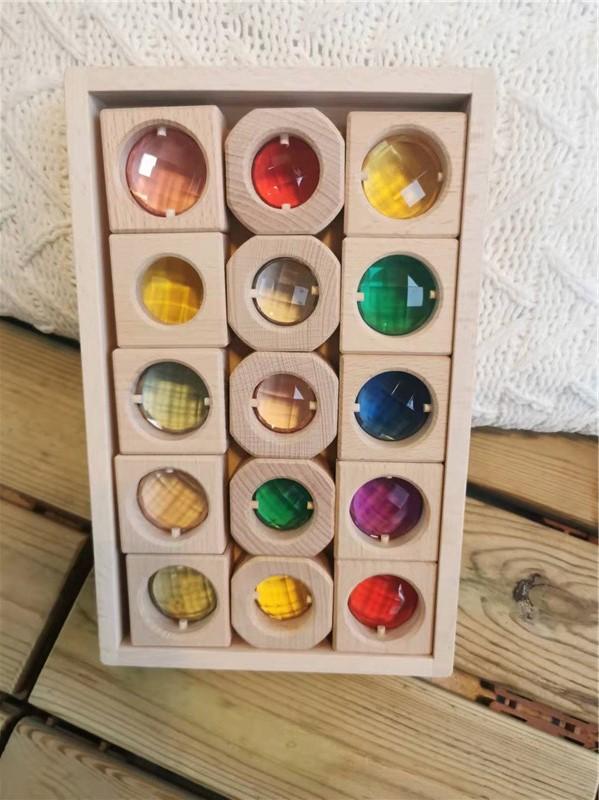 Kids Lucite Cube AcryllicCrylick Stacking Window Blocks Color Street Gems Stone Montessori Toys