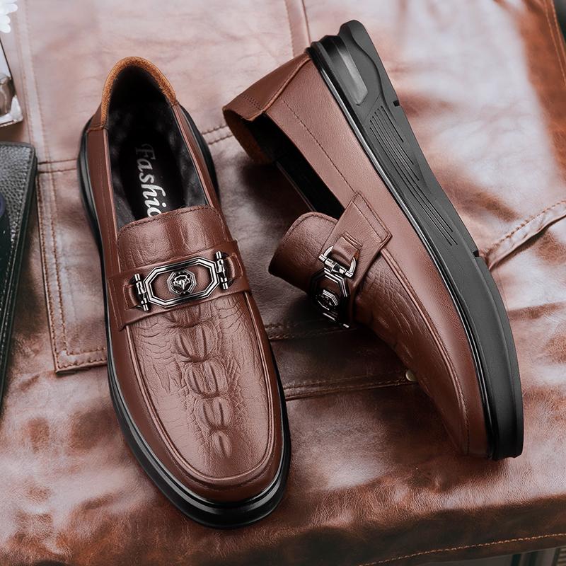 Crocodile Pattern Genuine Leather Mens Shoes High Quality Casual Driving Shoes Luxury Brand Business Shoes Comfort Slip On Flats