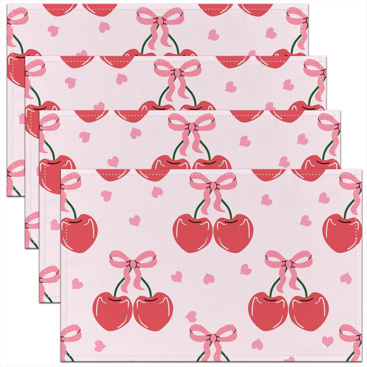 

Girls Red Cherry Placemats Set of 4,Cute Bowknot Fruit Cherry Table Place Mats,Kids Girls,Princess Dreamy Placemat 4pcs-12x18