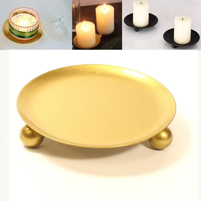 Iron Black Golden Candle Holders Pillar Metal Plate for Wedding Party Festival Candlestick Holder Art Gift Home Decoration