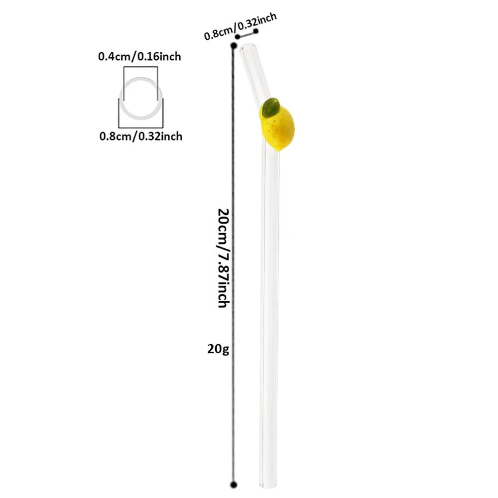200*8mm Drinking Straw Set with Brush 4/5pcs Lemon Glass Straws High Borosilicate Bent Glass Straw Home Party Bar Drinkware