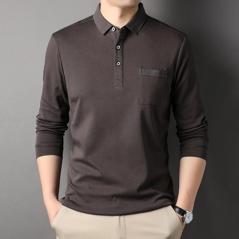 

Весенняя новая мужская футболка, модная повседневная хлопковая однотонная футболка с лацканами и длинными рукавами и карманами XXXL