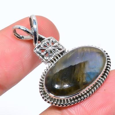 Natural Labradorite Gemstone 925 Solid Sterling Silver Gift Pendant 1.38" R0B97