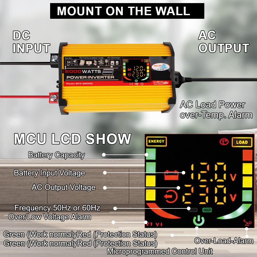 Vehicle-Mounted Household AC Converter Car Power Invertor DC 12V To 220V Universal 6000W Car Accessories Socket With 4.2A USB