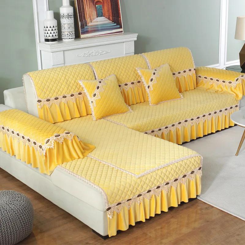 Plyšový potah na pohovku Evropský styl Moderní Protiskluzový Přehoz Potah na pohovku do obývacího pokoje Krajková dekorace Polštář na pohovku ve tvaru L