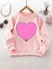 Girls' Round Neck Sweatshirt with Heart Cartoon Frog Print, Christmas Outfit, Suitable for Casual Wear