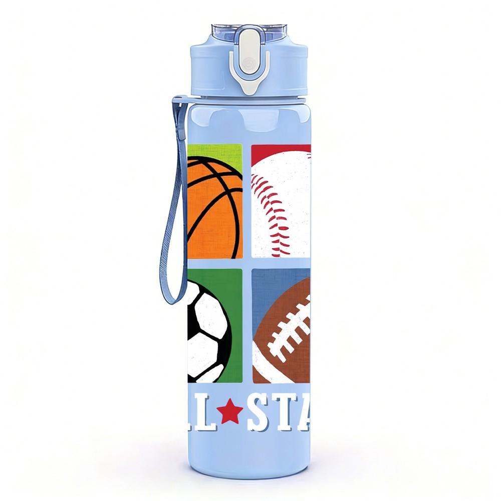 1PC All Star Sport Ball Collage 750ml Color Plastic Sports Water Bottle Leakproof Flip Straw Lid Suitable for Sports Office Home Use