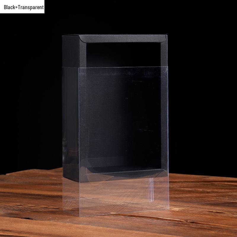 In Stock Black Cardstock Tea Flower Gift Box with Transparent Drawer Pull Kraft Paper Packaging