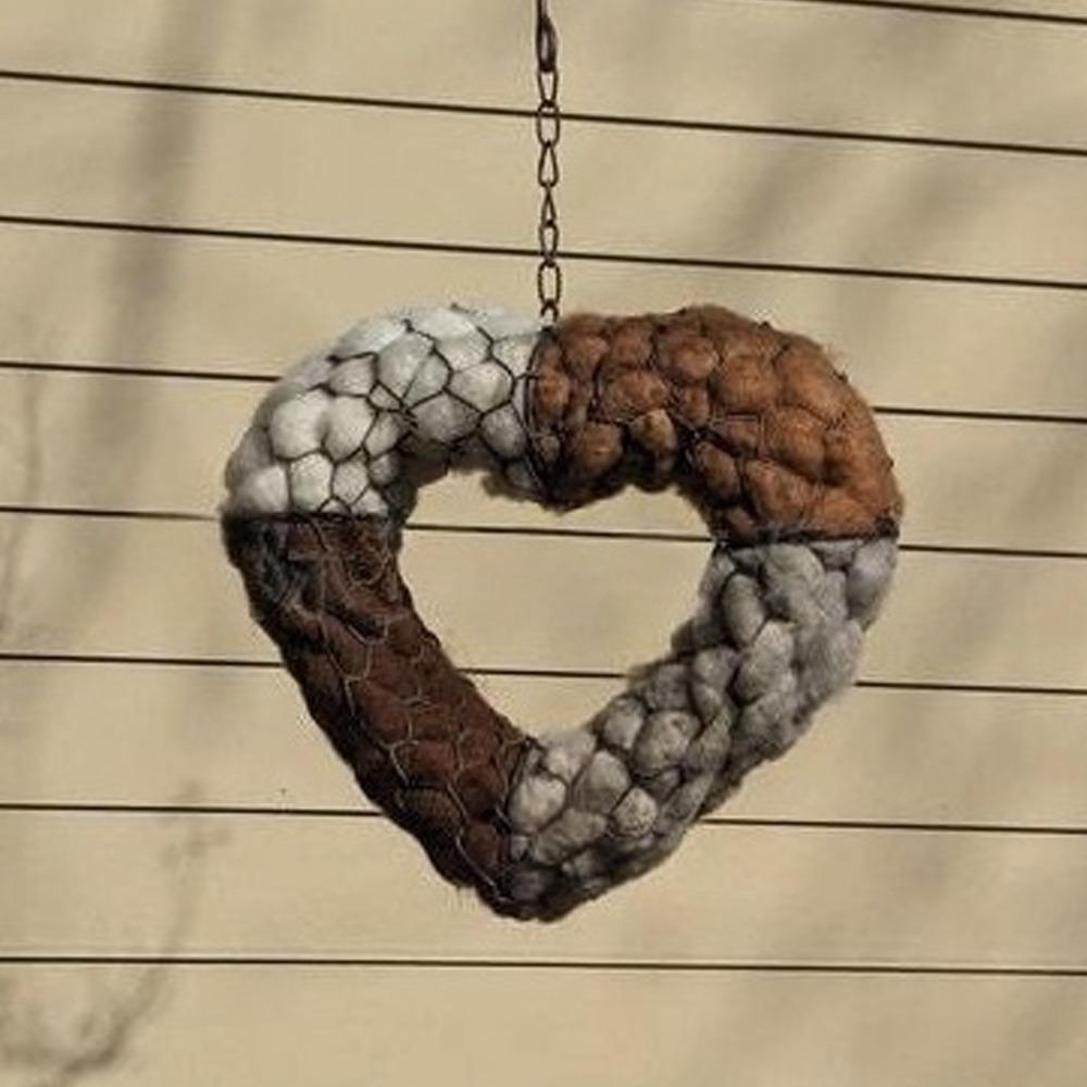 Heart Shape Alpaca Fiber Bird Nesting Heart Refillable Winter Bird Tree Shelter  Garden Art
