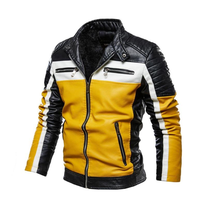 Nuova Giacca da Uomo in Pelle di Velluto Verde Giacca da Motociclista Abbinamento Colori Moda Britannica Giacca in Pelle da Uomo