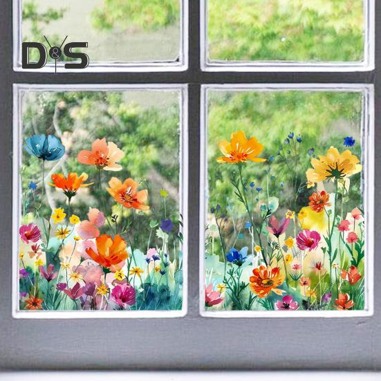 Colorful Floral Static Sticker Double-Sided Waterproof Flowers Sticker Spring Window Clings for Glass Windows Doors Home Office Decor