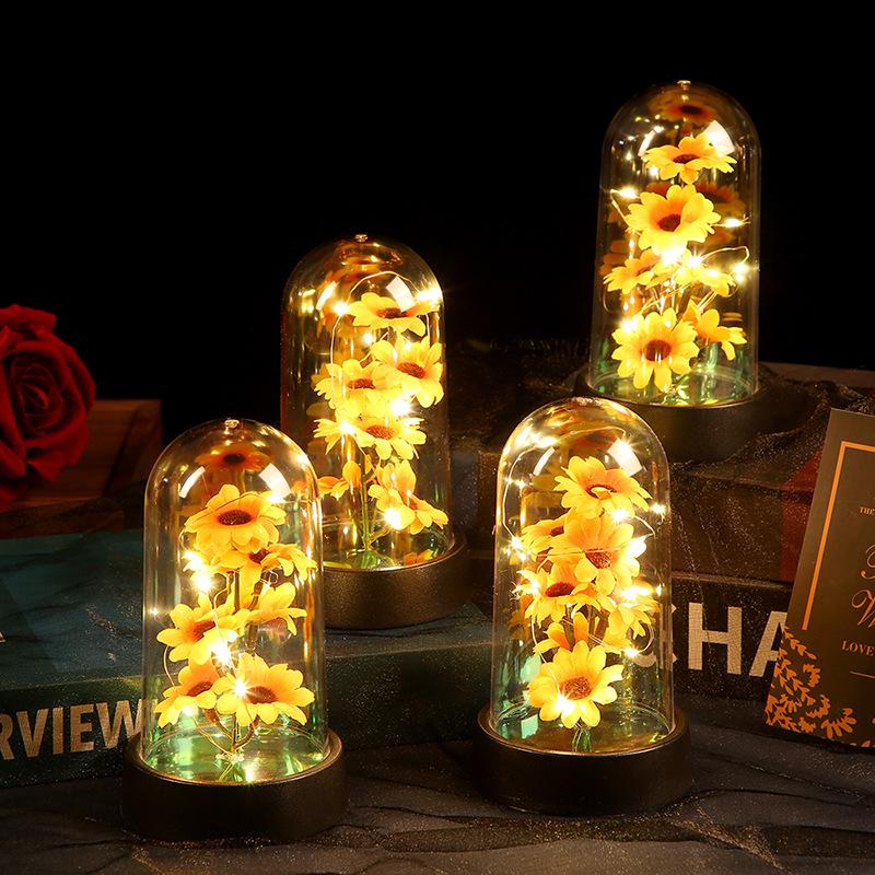 Sunflower Preserved Flower Night Light Lampshade - Acrylic Cover Gift for Mother's and Teacher's Day.