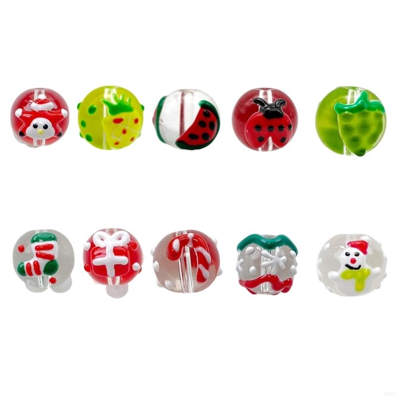 Christmas Beads with Hole Hand Painted Glass Beads For Christmas Tree Decoration Handmade Craft Bracelets Jewelry Making