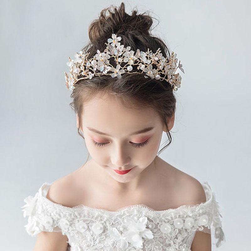 Fashion Gold Silver Color Crystal Crowns For Kids Child Girls Pearls Tiaras Diadems Wedding Hair Accessories Bridal Jewelry
