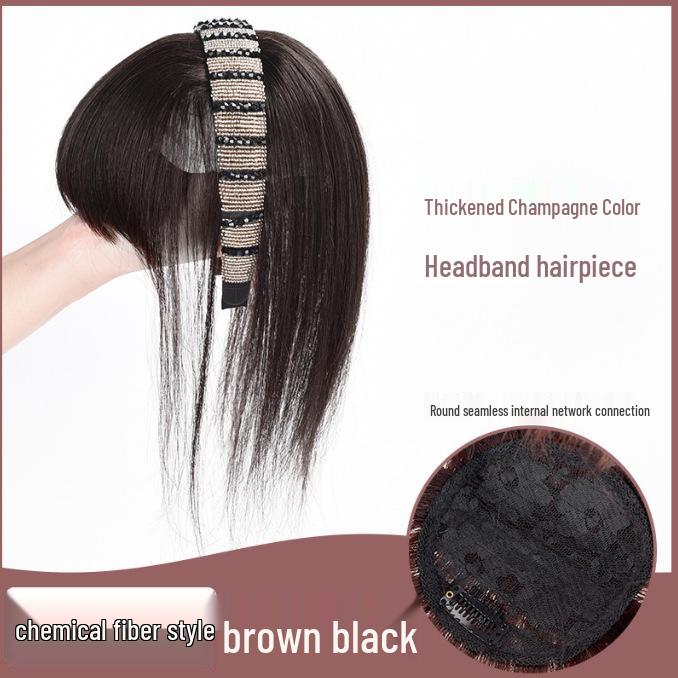 Damen-Haarreif mit Strasssteinen und lockigem Haar mit Pony - Volumensteigerndes Haarteil zum Kaschieren von weißem Haar