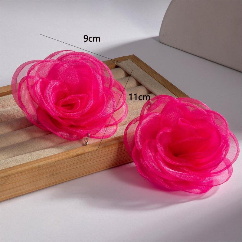 New jewelry, Korean fluffy big flower earrings, premium flannel lace multi-color earrings set.
