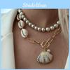 Seashell Necklace Boho Style Chunky Chain With Artificial Pearl For Summer Beach Vacation