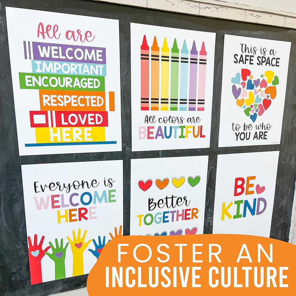 Hadley Designs Diversity Posters For Classroom Elementary –6 Inclusive Everyone Is Welcome Classroom Decor, Safe Space Sign Preschool Kindness