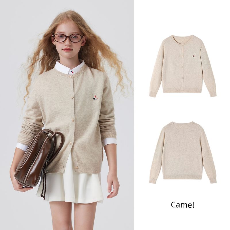 Navigare Italian Small Sailboat Girls' Knitted Cardigan 2026 New Spring Thin Children's Wool Sweater Jacket