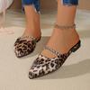 Fashion Sexy Leopard Pointed Toe Slippers Women 2025 Summer Suede Flat Heels Shoes Women Crystal Chain Slip On Black Daily Shoes