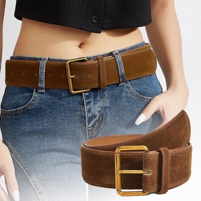 Trendy Suede Leather Wide Belt Luxury Design Business Waist Strap Retro Trouser Dress Belts  Gifts