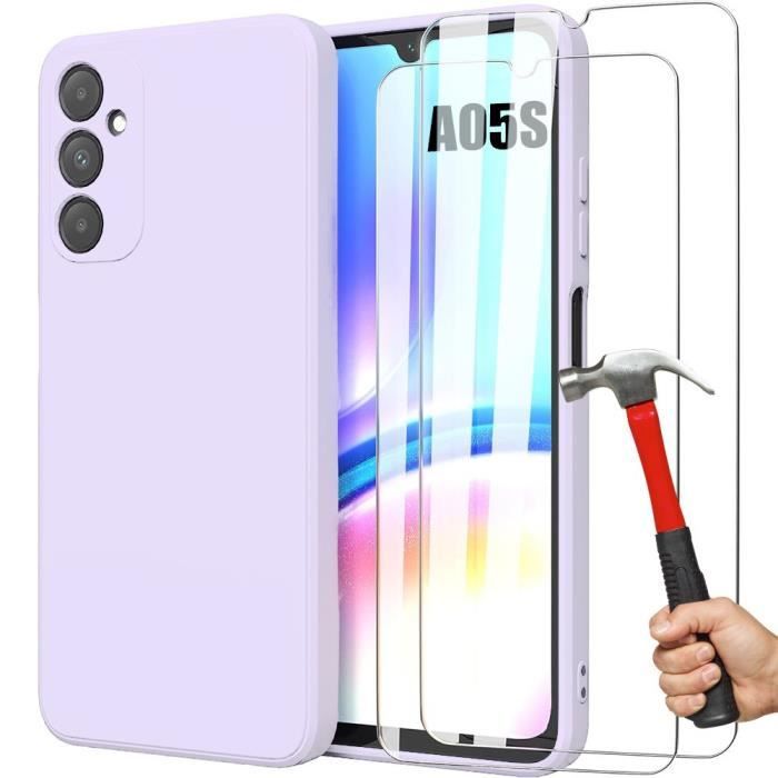 Coque - Booling - pour Samsung Galaxy A05s - Silicone Liquide - Violet Mat - Anti-Rayures - avec 2 Verres Trempés