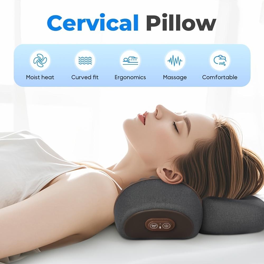 Heated Neck Pillow with 3 Vibration Massage Modes,Thermostatic Heating, Gray, Contoured Design for Optimal Comfort, Therapeutic Sleep Aid